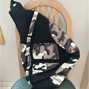 Fuel :Backpack / school bag , black, white and brown camouflaged. large size